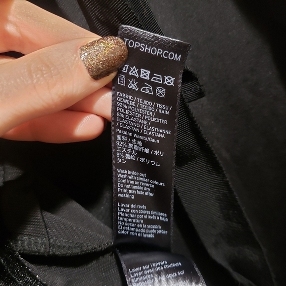 Topshop Black and Gold Velvet Cold Shoulder Bodycon Mini Dress Size 4 - Picture 12 of 16